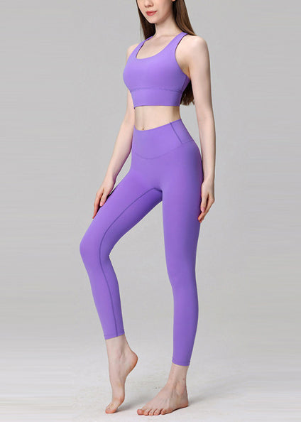 Ignite Lavender High Waist Sports Bra And Leggings Set Suit Running Leggings