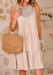 Italian Apricot Cold Shoulder Patchwork Cotton Dress Summer