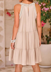 Italian Apricot Cold Shoulder Patchwork Cotton Dress Summer