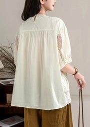 Italian Apricot Embroidered Patchwork Lace Shirt Tops Summer