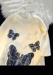 Italian Apricot Embroideried Butterfly Cotton T Shirts Men Apparel Summer