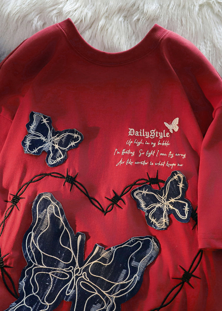 Italian Apricot Embroideried Butterfly Cotton T Shirts Men Apparel Summer