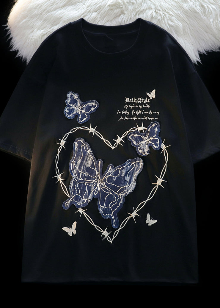 Italian Apricot Embroideried Butterfly Cotton T Shirts Men Apparel Summer