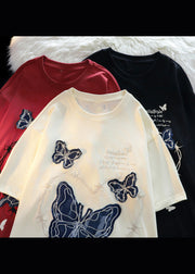 Italian Apricot Embroideried Butterfly Cotton T Shirts Men Apparel Summer