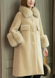 Italian Apricot Fur Collar Pockets Teddy Faux Fur Coats Winter