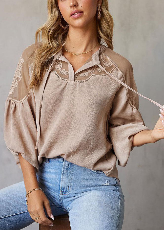 Italian Army Green Tulle Patchwork Chiffon Top Fall