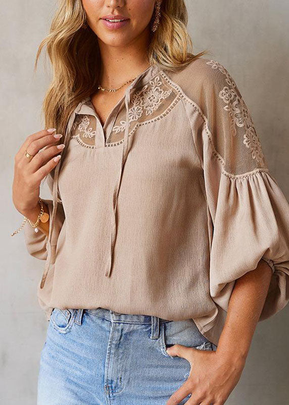 Italian Army Green Tulle Patchwork Chiffon Top Fall