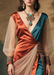 Italian Asymmetrical Patchwork Tulle Side Open Holiday Dresses Summer