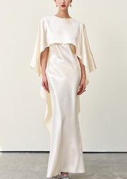 Italian Beige Asymmetrical Solid Silk Long Dress Summer