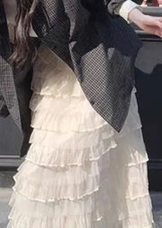 Italian Beige Layered Solid Elastic Waist Tulle Skirts Summer