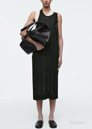 Italian Black Asymmetrical Design Layered Cotton Maxi Dress Summer