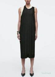 Italian Black Asymmetrical Design Layered Cotton Maxi Dress Summer