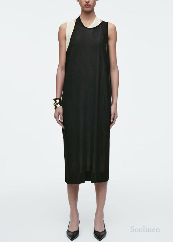 Italian Black Asymmetrical Design Layered Cotton Maxi Dress Summer