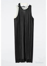 Italian Black Asymmetrical Design Layered Cotton Maxi Dress Summer