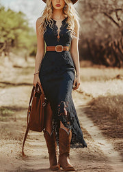 Italian Black Asymmetrical Slim Fit Lace Dress Summer