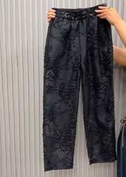 Italian Black Elastic Waist Jacquard Tulle Harem Pants Summer