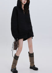 Italian Black Hooded Oversized Fine Cotton Filled Two Pieces Set Winter