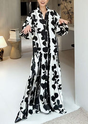Italian Black Peter Pan Collar Print Shirts Dresses Fall