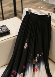 Italian Black Print Elastic Waist Chiffon Skirts Summer
