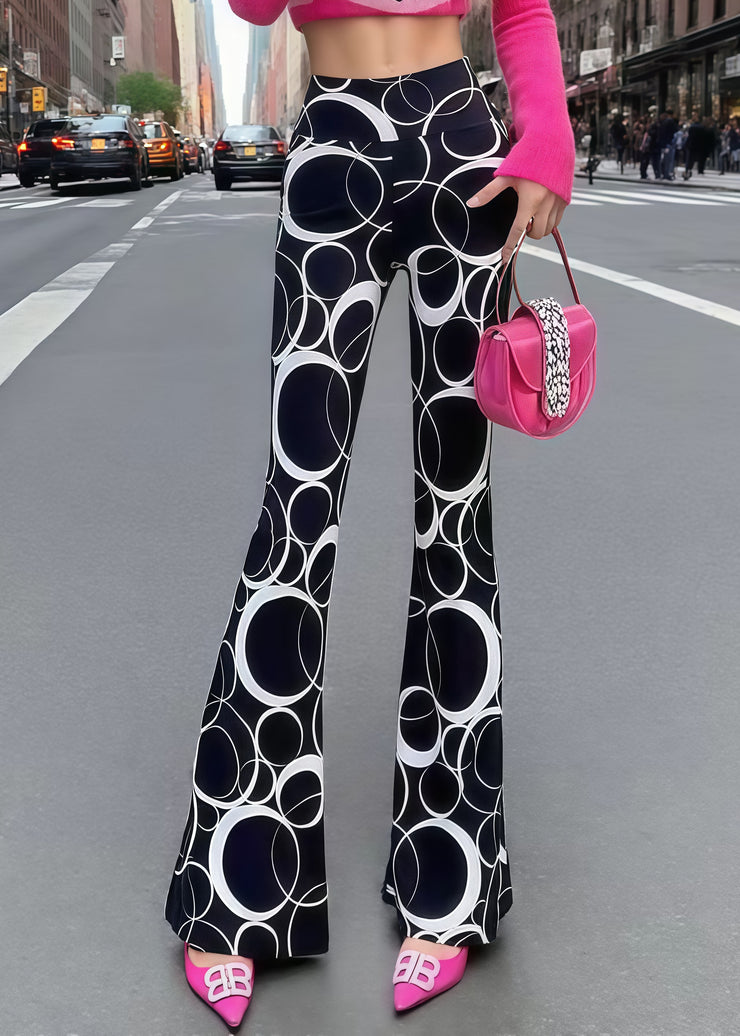 Italian Black Print Tummy Control Bell-bottom Trousers Summer