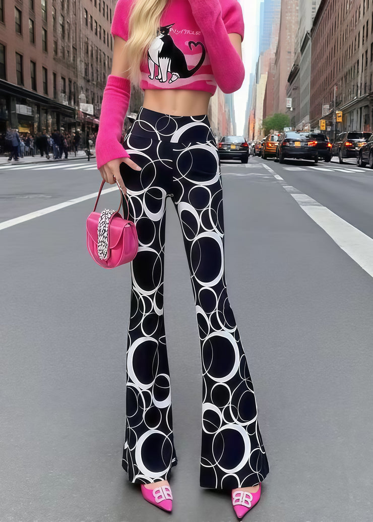 Italian Black Print Tummy Control Bell-bottom Trousers Summer