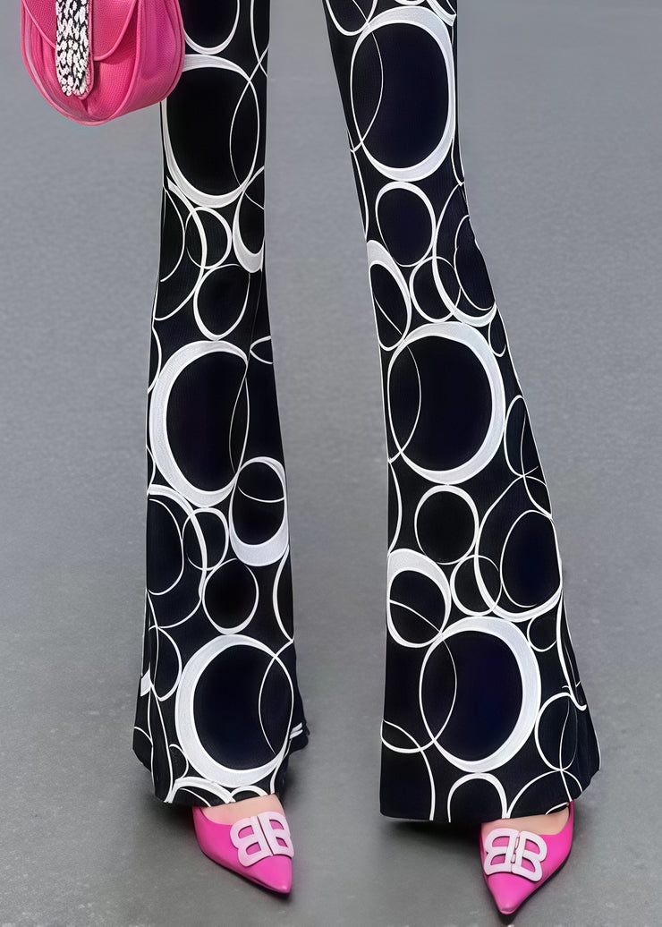 Italian Black Print Tummy Control Bell-bottom Trousers Summer