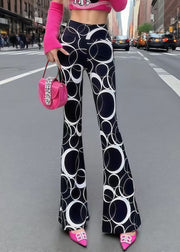 Italian Black Print Tummy Control Bell-bottom Trousers Summer