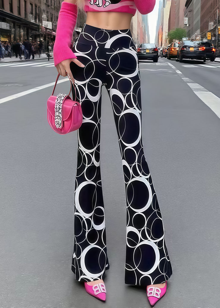 Italian Black Print Tummy Control Bell-bottom Trousers Summer