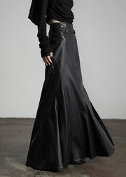 Italian Black Rivet High Waist Patchwork Faux Leather Skirts Winter