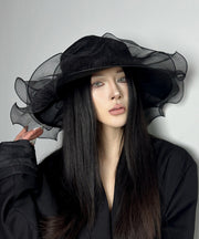 Italian Black Ruffled Organza Holiday Sun Hat