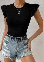 Italian Black Tummy Control Tops Butterfly Sleeve