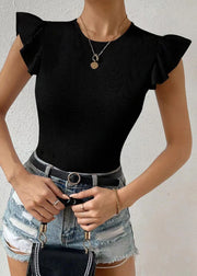Italian Black Tummy Control Tops Butterfly Sleeve
