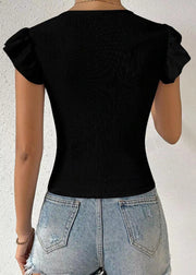 Italian Black Tummy Control Tops Butterfly Sleeve