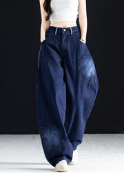 Italian Blue Embroidered Pockets Denim Pants Fall