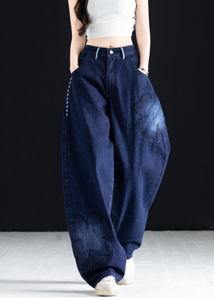 Italian Blue Embroidered Pockets Denim Pants Fall