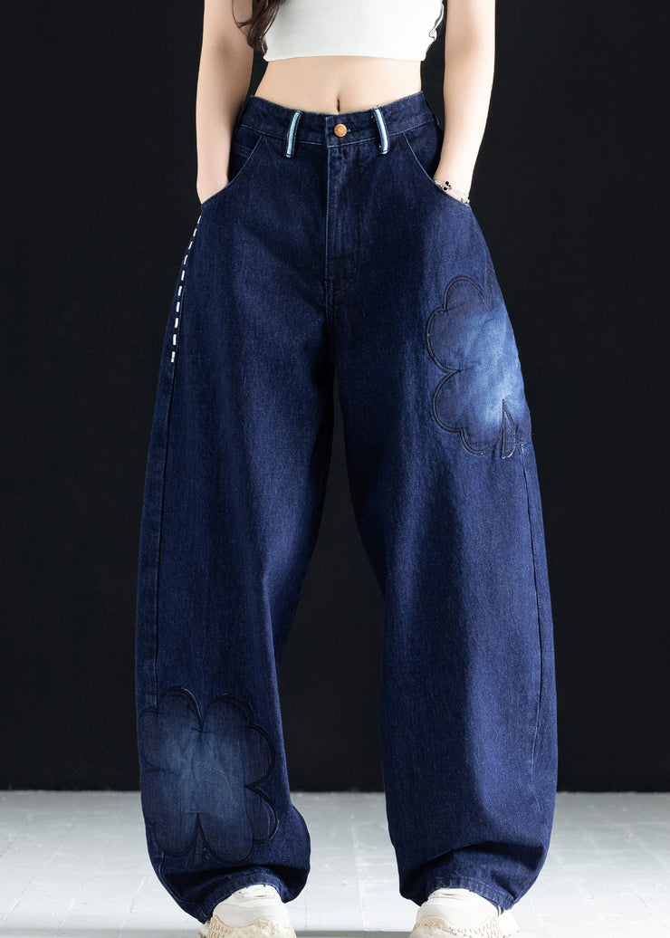 Italian Blue Embroidered Pockets Denim Pants Fall