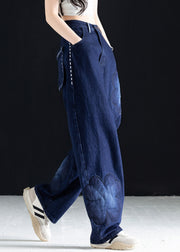 Italian Blue Embroidered Pockets Denim Pants Fall