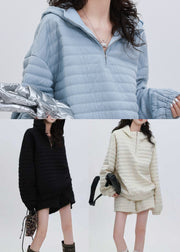 Italian Blue Hooded Striped Fine Cotton Filled Two Piece Set Winter