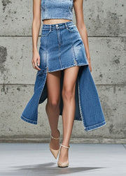 Italian Blue Low High Design Denim Skirts Spring