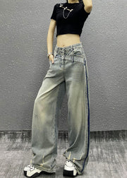 Italian Blue Pockets Patchwork Denim Wide Leg Pants Spring