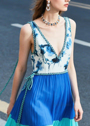 Italian Blue Print Patchwork Chiffon Dinner Dresses Summer