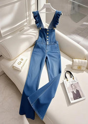 Italian Blue Ruffled Patchwork Denim Jumpsuit Fall