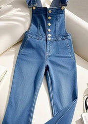 Italian Blue Ruffled Patchwork Denim Jumpsuit Fall