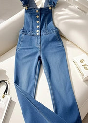 Italian Blue Ruffled Patchwork Denim Jumpsuit Fall