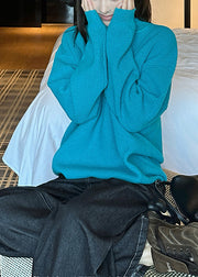 Italian Blue V Neck Oversized Knit Sweater Fall