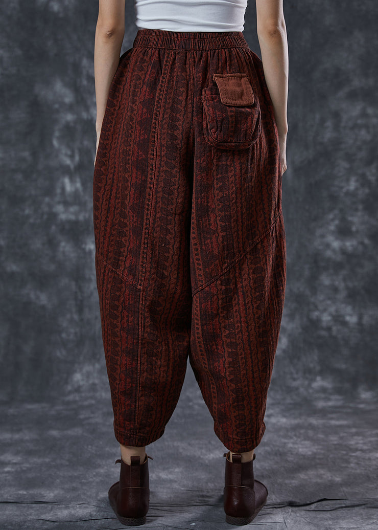 Italian Brick Red Oversized Pockets Print Linen Pants Summer