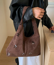 Italian Brown Hollow Out Flower Faux Suede Shoulder Bags