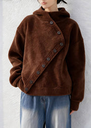 Italian Chocolate Asymmetrical Thick Woolen Coat Winter