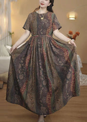 Italian Coffee Cinched Print Cotton Dress Summer