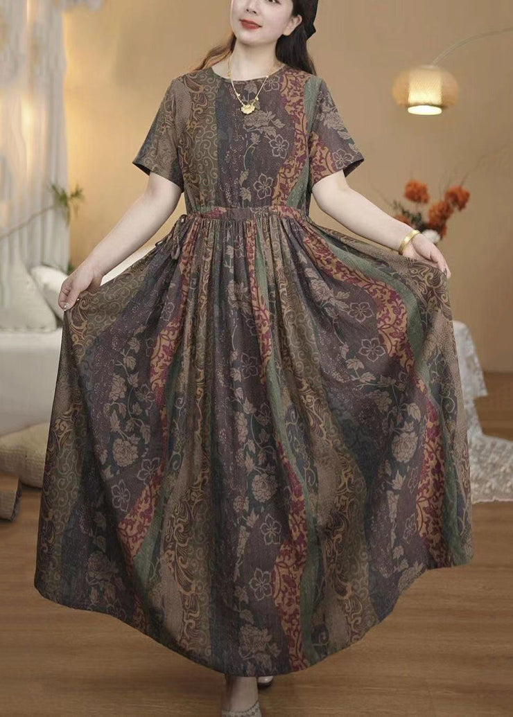 Italian Coffee Cinched Print Cotton Dress Summer